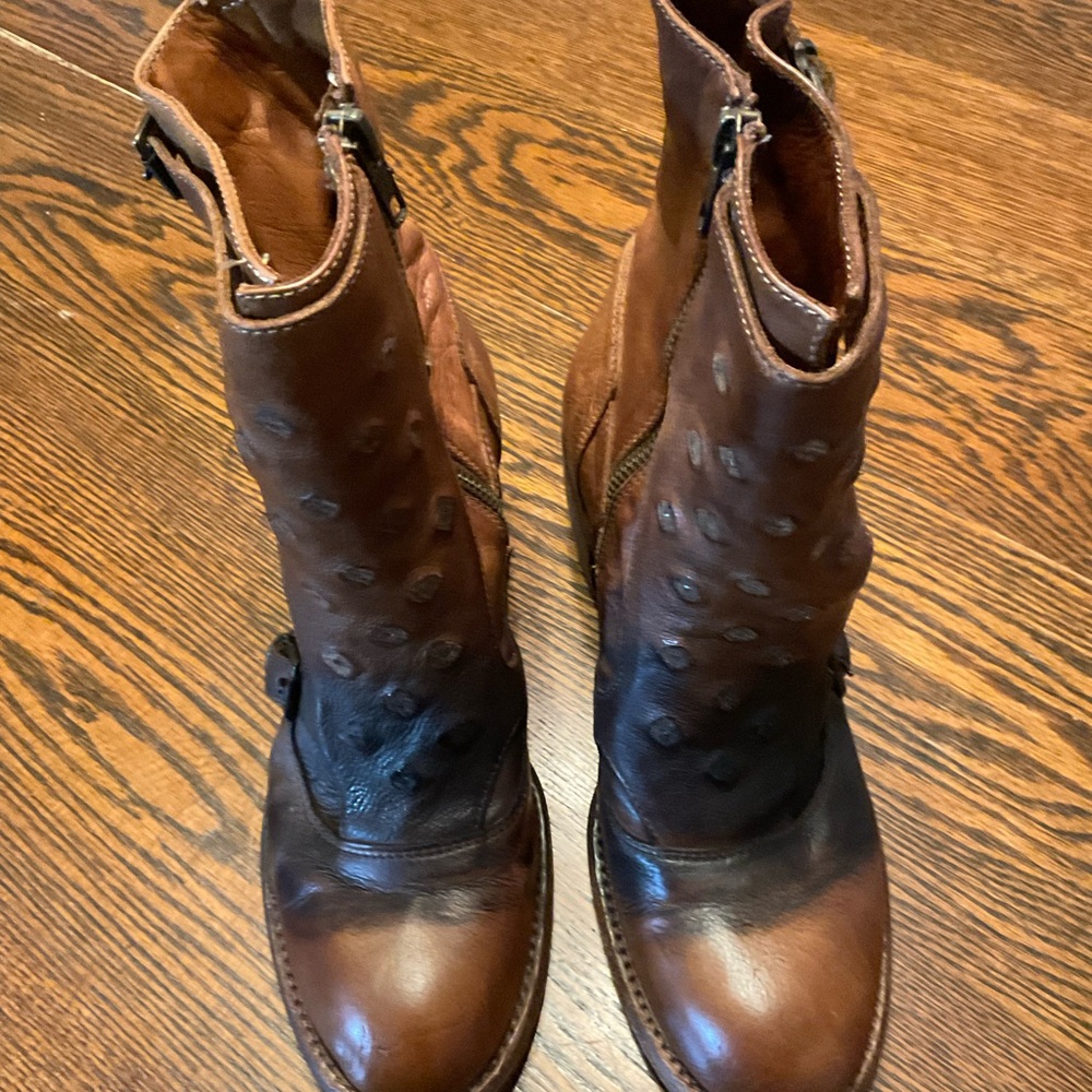 Patricia Nash Brown Leather Ankle Boots with Studded Shaft